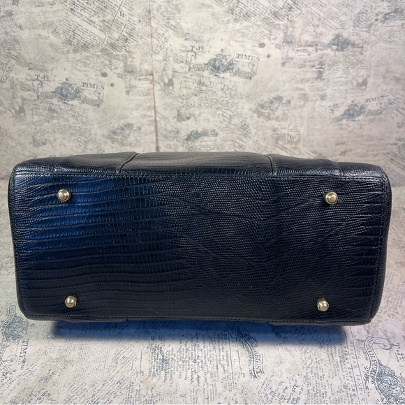 Brahmin black reptile embossed leather satchel bag - Picture 6 of 14